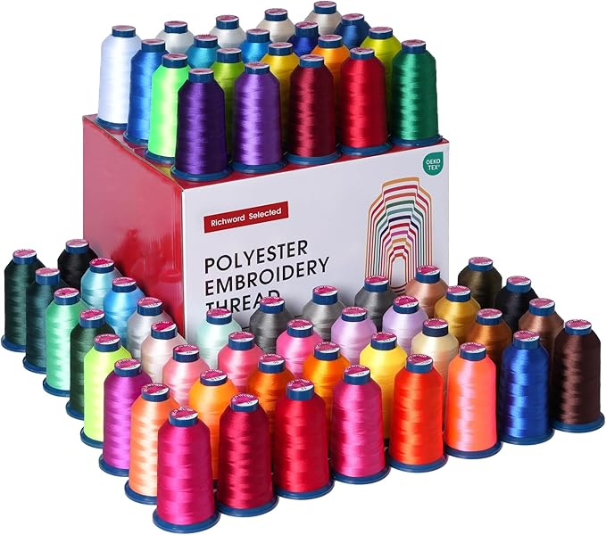 Richword Selected Embroidery Machine Thread 60 Colors 40WT (108D/2) Polyester Thread Kit Each Cone 4000M (4374Y) — Advanced Set for Detailed & Gradient Embroidery Work