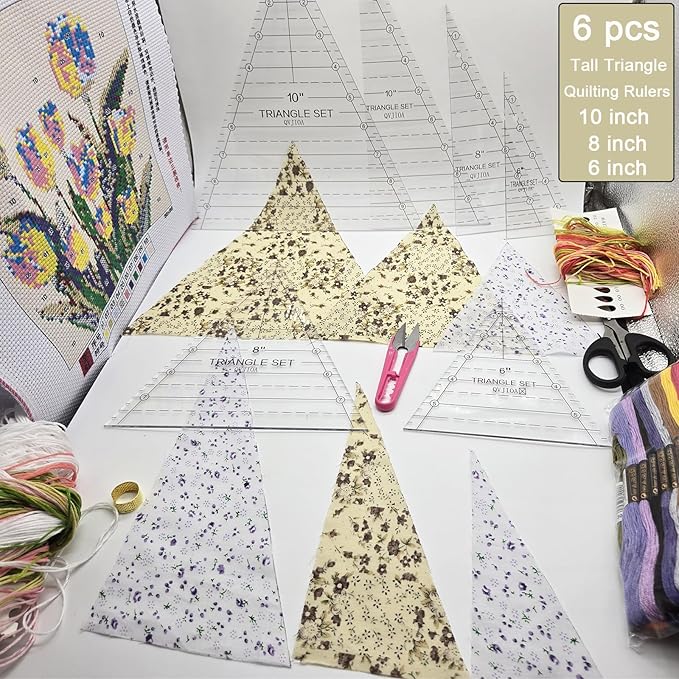 3 Set Tall Triangle Quilting Rulers for Quilting Templates 6 8 10 Inch Wedge Triangle Quilting Rulers and Templates, Sewing Templates for Sewing Cut Measurement DIY Craft Quilting Tools