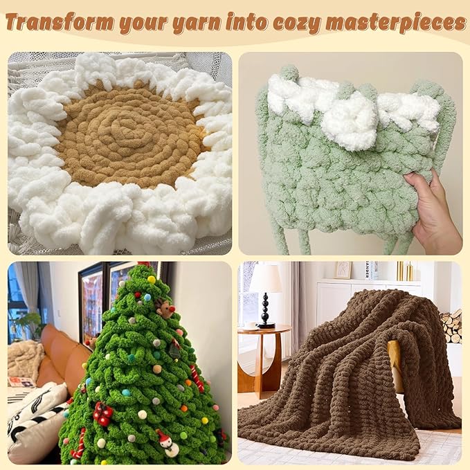 Inhand 8 Pack Chunky Chenille Yarn for Crocheting–30.6 Yards, 7.7oz, Soft Fluffy Thick Yarn,Gifts for Men/Women Birthday Christmas Unique,Hand Knitting for Blankets&DIY Crafts (Coffee)