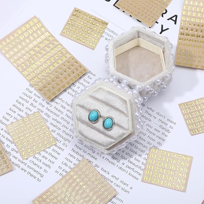 12 Sheets Small Gold Letter Stickers, Self Adhesive Mini 3D Number Alphabet Stickers, Glitter Alloy Tiny Stick on Letters Number for Scrapbooking, DIY Crafts Art Making, Graduation Cap Decor