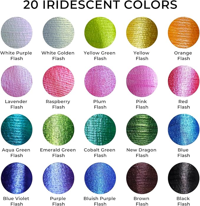 ARTME Iridescent Acrylic Paint Set, 20 Chameleon Colors in 2 oz/60ml Bottles, Color-shifting Acrylic Paint Perfect for Artists, Beginners on Canvas, Rocks, Wood, Fabric, Ceramic