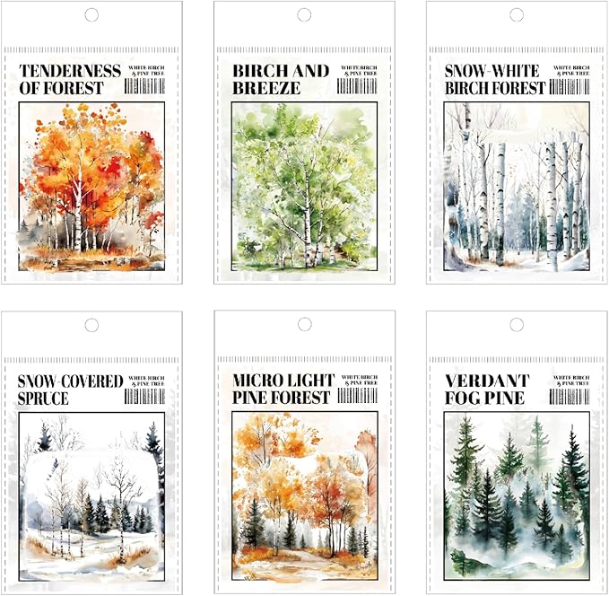 120 Pieces Botanical Tree-Themed PET Sticker, Pine Tree Forest Scenery Aesthetic Stickers for Scrapbooking, Journaling, Creative Journal Supplies and DIY Crafts