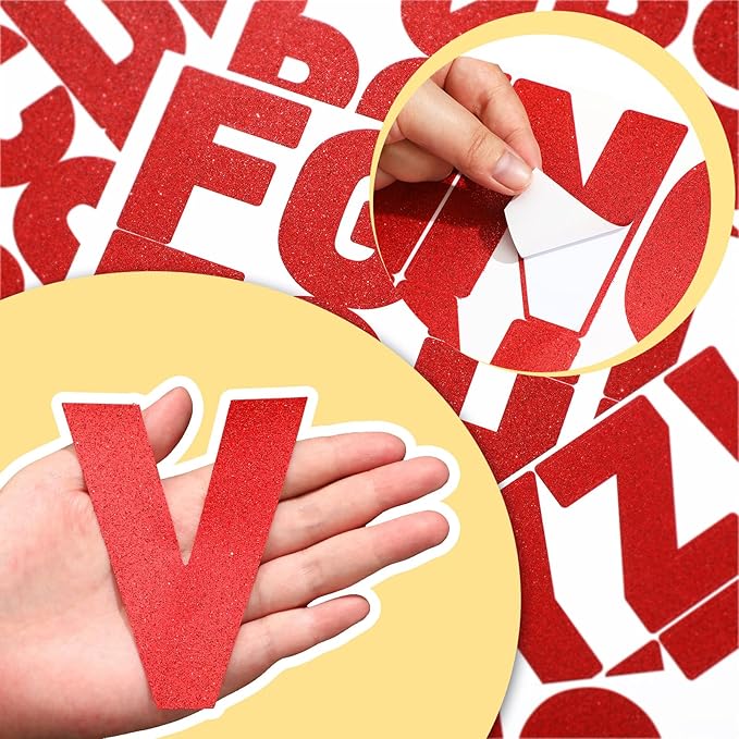Harloon 232 Pcs 24 Sheets Large Glitter Letter Stickers Big Font Alphabet Letter Self Adhesive Letters Kit Mailbox Stickers for Mailbox Bulletin Boards Classroom Home(Red,4 Inch)