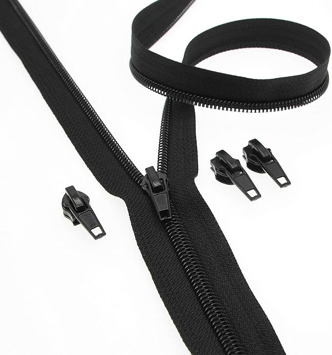 Leekayer #5 Black Nylon Coil Zippers by The Yards Bulk 10 Yards with 25pcs Sliders for DIY Tailor Sewing Craft, Luggage, Dress, Sofa Cushion, Pillow, Bag