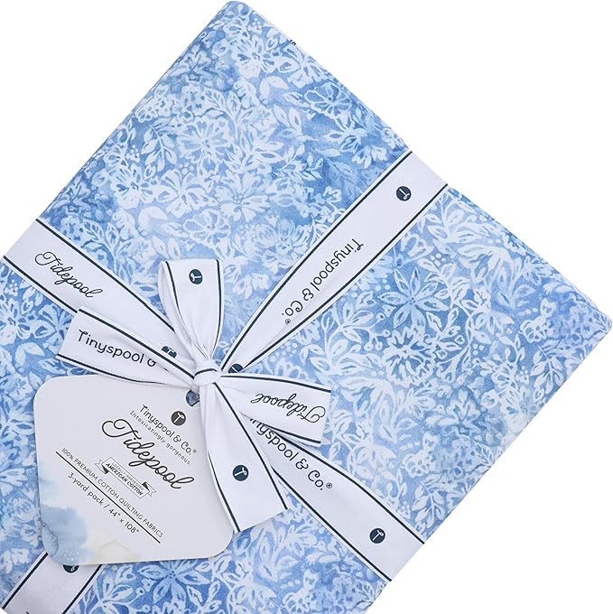 Tinyspool & Co. Quilting Bundle – Tidepool Jelly Roll + 3-Yard Fabric for Each Print: No. 10 – Azure Flora, No. 9 – Blue Mist, No. 6 – Ivory Vine