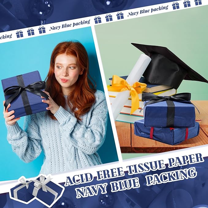 Qilery 500 Sheets Navy Blue Tissue Paper Bulk for Gift Bags 15 x 20 Inch Acid Free Packaging Wrapping Paper Sheets for Winter Ramadan Eid Al-fitr Decor DIY Crafts, Birthday Party, Shipping Packing