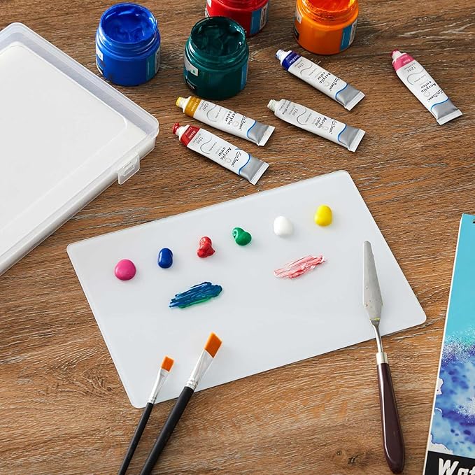 Nuanchu 2 Pcs Handy Glass Oil Paint Palette Included Airtight Stay Wet Palette Container and Tempered Glass, Keeps Paint Fresh, Ideal for Travel (10.24 x 6.8 Inches,White)