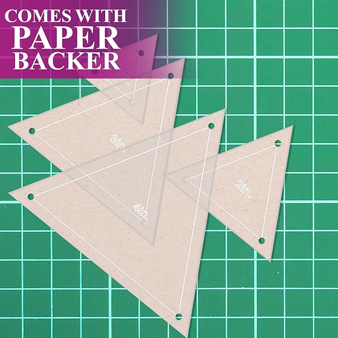 Quilting Acrylic Template Set | Precision Tools for Quilting Enthusiasts | Triangle Design | Includes Sizes 4", 3", 2", 1" | 1/8 Clear Acrylic | 1/4" Seam Allowance for Accuracy