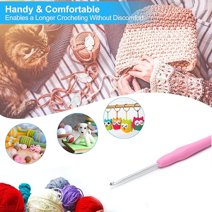 Vodiye 10PCS Crochet Hooks, Professional Extra Long 3.0mm, Ergonomic Handle, Crochet Needle for Beginners and Experienced Lovers