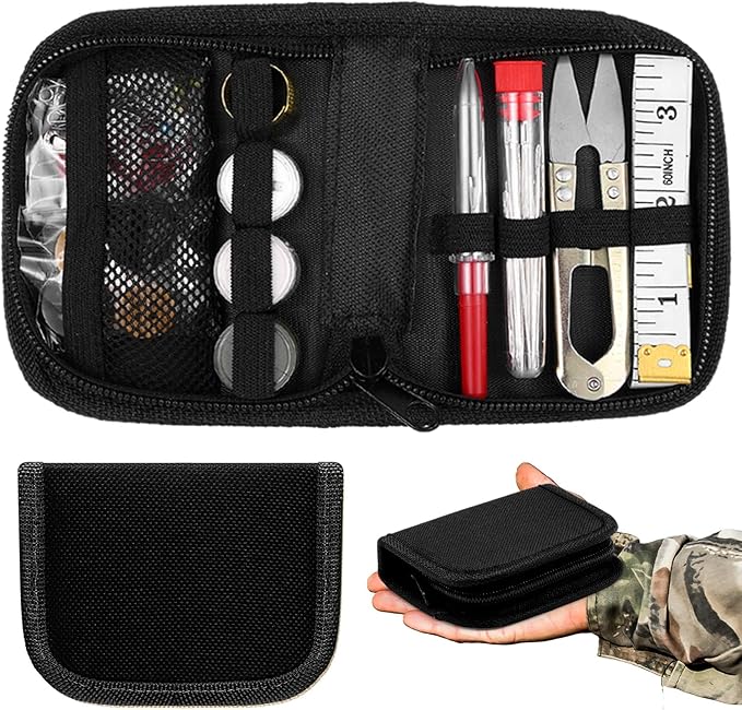 Suncalla Military Survival Sewing Kit Tactical with Buttons Durable Nylon Portable Small Sewing Kit for Men Women Complete Thread Needle Repair Tools for Travel Field Emergency(Black,1)
