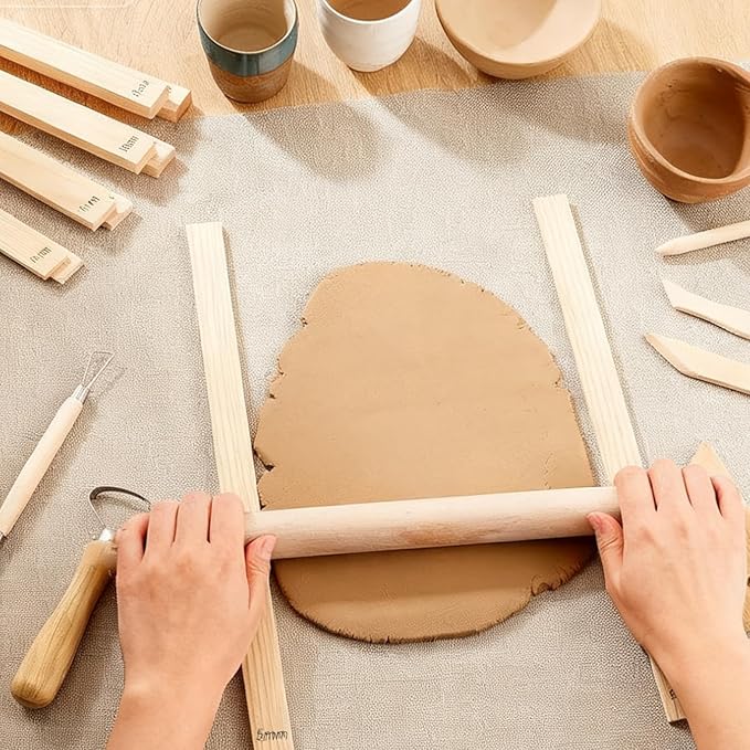 Clay Rolling Pin Guides, 10Pcs Pottery Teaching Rolling Mud Stick Guide, Pottery Tools, Wooden Slab Roller, Clay Tools, Mudboard Tools for Polymer Thickness