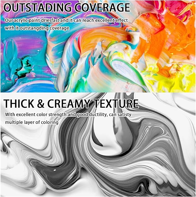 SNOWSUN Titanium White Acrylic Paint, 2 Pack 1 L /42.4 oz Large Bulk Acrylic Paints, Gloss Non-Toxic Heavy Body Paints - Thick Art Paints for Multi-Surface Canvas Wood Ceramic Fabric Wall- Ideal for Artists & Beginners