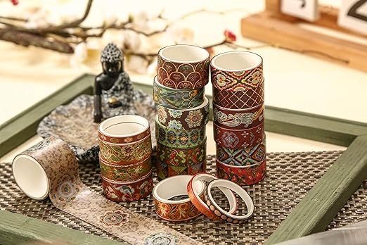20 Rolls Chinese Style Washi Tape Set, Ancient Palace Pattern Decorative Masking Tapes with Gold Foil, Oriental for Craft, Scrapbook, DIY, Gift Wrapping (11-Crimson Palace Elegance)