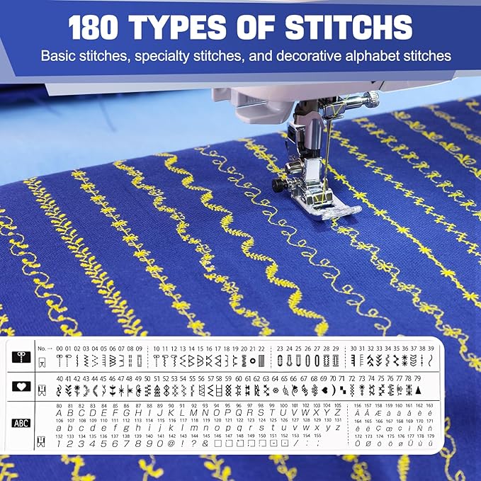 FEIYUE FY710 Computerized Sewing Machine – 180 Stitch Patterns, Stitch Memory, LCD Display, Adjustable Speed, Automatic Thread Cutter, Presser Foot Set, for Advanced Sewing, Quilting & Monogramming
