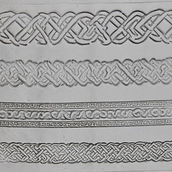 Celtic Knotwork Collection 4-Pack Clay Texture Rollers (4") - Seamless Border Set #01 - Embossing Pattern Rollers for Polymer & Ceramic Clay, Pottery & Crafts