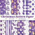 24 Sheets Christmas Scrapbook Paper 12'' × 12'' Double-Sided Watercolor Xmas Purple Pattern Paper Decorative Art Cardstock for Holiday DIY Crafts Card Making Scrapbook Supplies