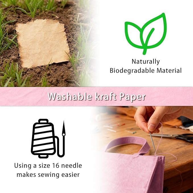GONGZITEM Washable Kraft Paper Roll 16.9" x 58.5" – Sewable Kraft Paper Fabric for DIY Bag Making, Tote & Lunch Bags – Leather-Like Craft Material (GZ06)