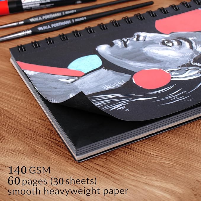 WA Portman Black Paper Sketchbook 2-Pack A5 (6" x 8.25") – 140 GSM Acid-Free Black Sketchbook for Drawing – 60 Pages (30 Sheets) Drawing Pad Journal – Mixed Media Sketch Pad for Kids & Adults