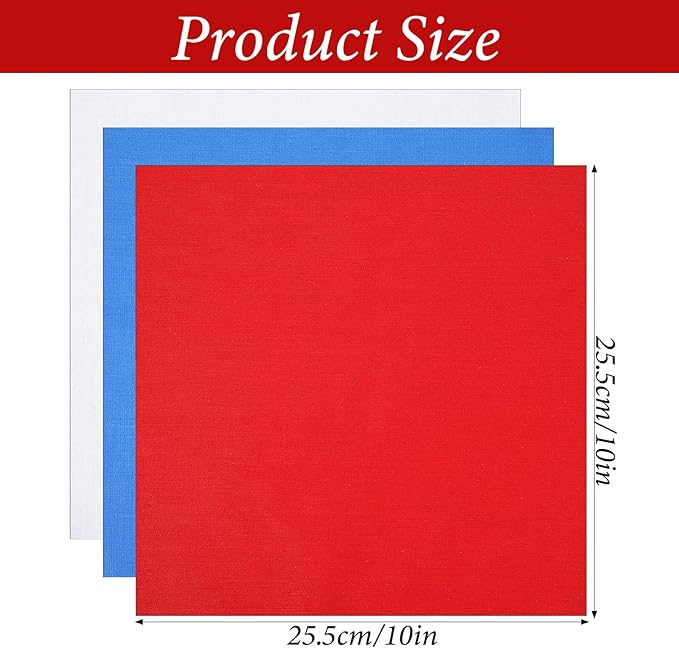 100 Pieces 10 x 10 Inches Cotton Fabric Squares Precut Quilting Fabric Bundles Solid Colors Layer Cakes Quilt Material for DIY Craft Sewing Embroidery(Red, White, Blue)