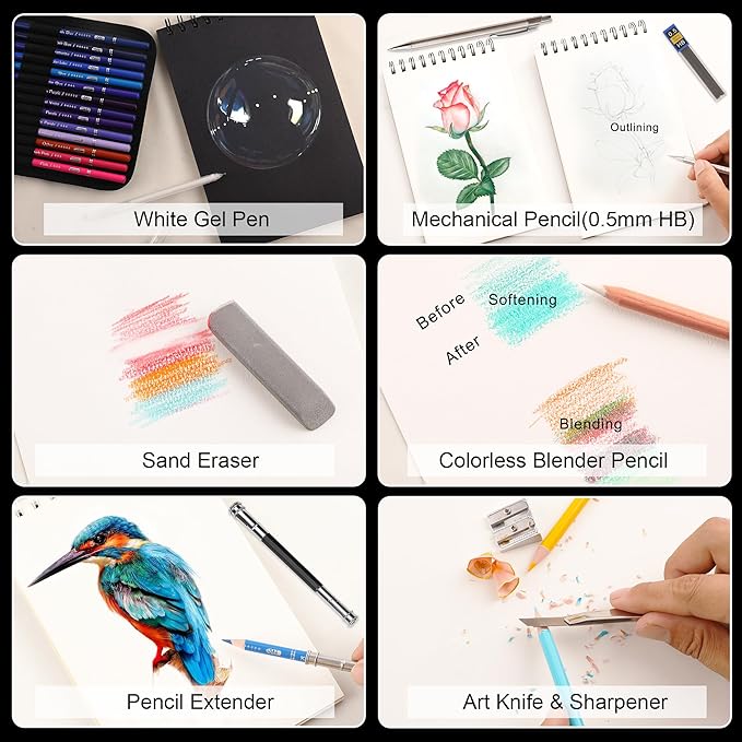 HIFORNY 130 Colored Pencils Set for Adults Coloring – 120 Colors Coloring Pencils with Extras,Artists Soft Core,Drawing Pencils Art Craft Supplies for Adults Beginners