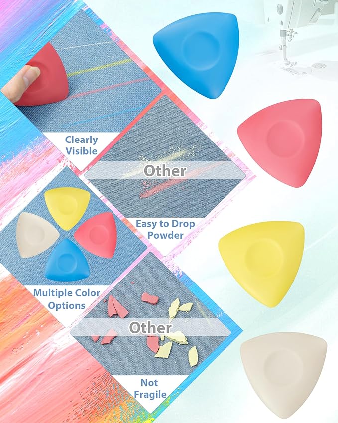 FIVEIZERO 4Pcs Tailors Chalk, Triangle Sewing Chalk for Fabric, Fabric Markers for Quilting, Tailoring and DIY Crafts