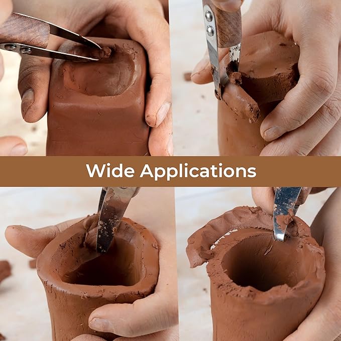 VTUNA Ceramic Trimming Tool, Hardwood Handle and Stainless Steel Cutting Blade Clay Sculpting Tool, Trimmer for Potters, Item for Pottery Making.