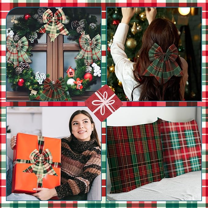 Hahafelt 10 Pcs Vintage Plaid Christmas Quilting Fabric 18 x 22 Inch Retro Homespun Fabric Jelly Squares Lattice Rustic Precut Buffalo Grid Quilting Strips for Xmas Craft Sewing DIY
