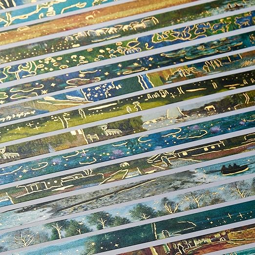 YUBX Landscape Washi Tape Set in Oil Painting Style 20 Rolls Scenery Drawing Masking Gold Foil Graphic Decorative Tapes for Arts, DIY Crafts, Journals, Planners, Scrapbook, Wrapping (Colourful)