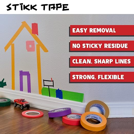 STIKK Painters Tape - 3pk Red Painter Tape - 1 inch x 60 Yards - Paint Tape for Painting, Edges, Trim, Ceilings - Masking Tape for DIY Paint Projects - Residue-Free Painting Tape