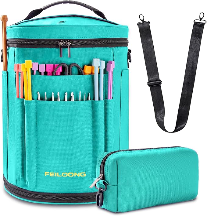 Expandable Large Crochet Bag, Zippered Yarn Storage Organizer & Knitting Tote Bag with Multiple Pockets, Craft Accessories Case, Gift for Crafters