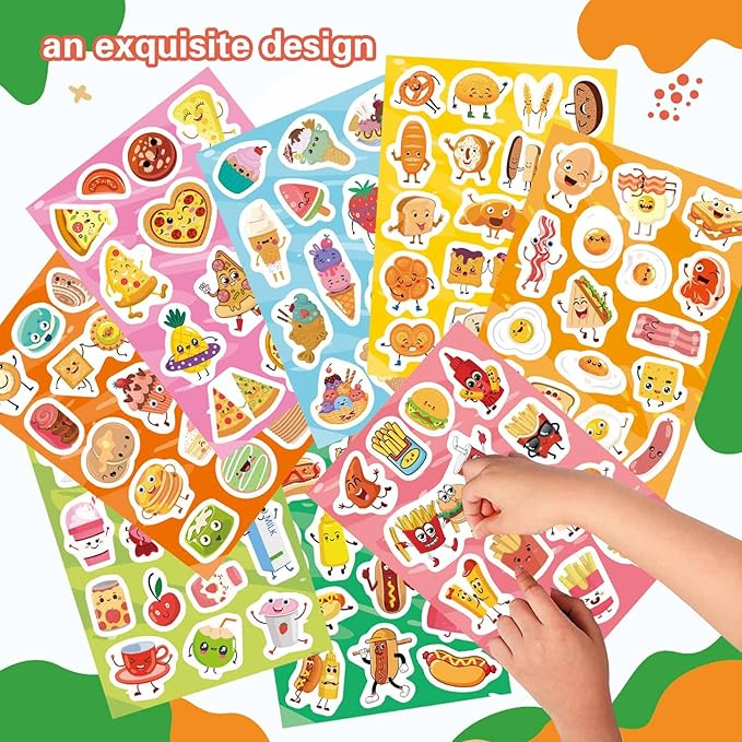 DUJAA 363PCS Cute Food Theme Stickers, Including Pizza, Bacon, Eggs, Hot Dogs, Buns, Fries, Burgers, Ice Cream, Cake, Reward Stickers for Classroom, Teacher, Parents