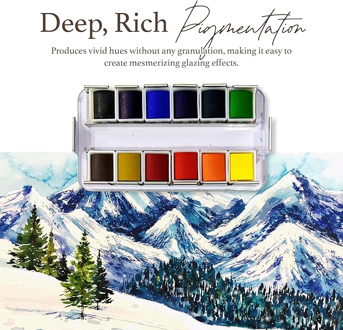 SCHPIRERR FARBEN – Watercolor Paint Set with Rich Pigment, Watercolor Set for Adults and Children, Portable Painter Palette in a Tin Box with a Metal Ring, 12 Vivid Colors