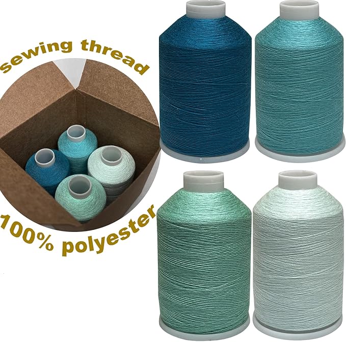 Sewing Thread 4 Colors Set 40s/2 for Sewing Machine，Quilting，Hand Sewing Total 4000yards （Cyan Series）