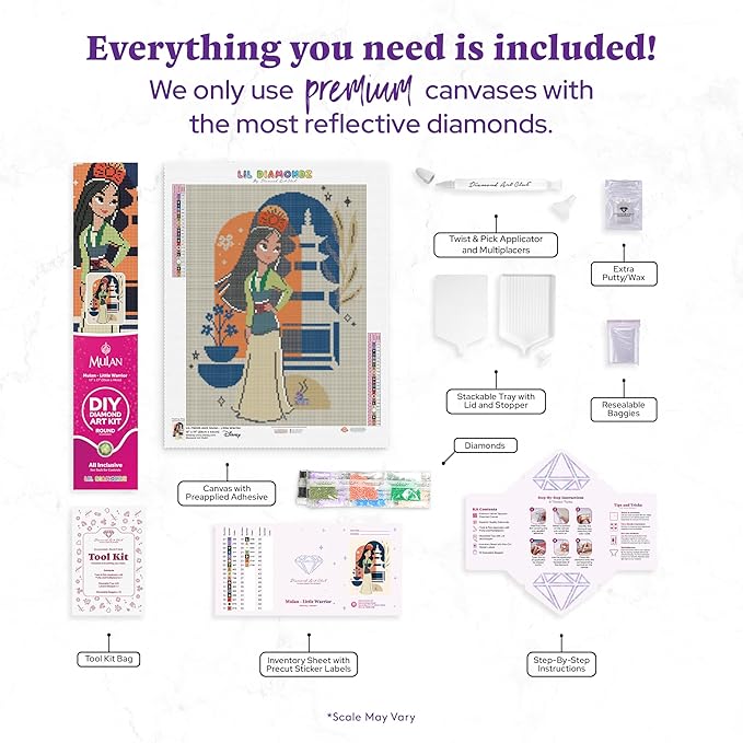 DIAMOND ART CLUB Mulan - Little Warrior Diamond Painting Kit, Fun DIY Crafts for Adults, Round Diamond Art Canvas, 13" x 17"