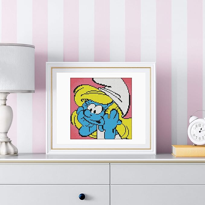 DIAMOND ART CLUB Smurfette Diamond Painting Kit, Fun DIY Crafts for Adults, Round Diamond Art Canvas, 9" x 9"