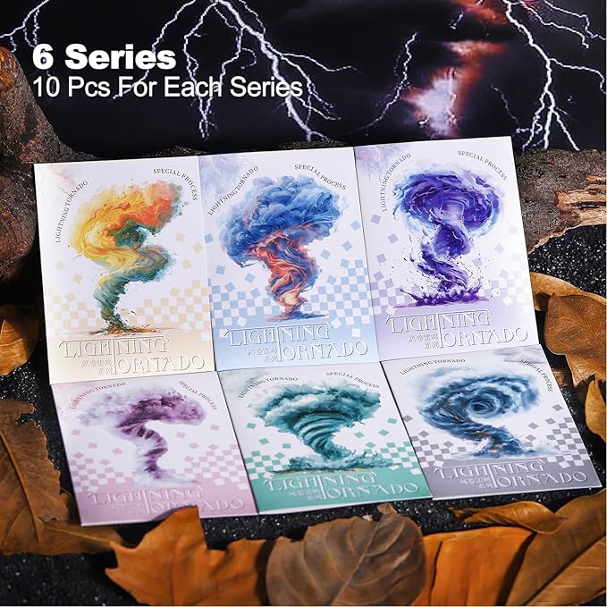Lightning Tornado PET Sticker Set, 60Pcs Large Holographic Stickers for Scrapbooking, Journaling, Junk Journal Supplies, and DIY Crafts