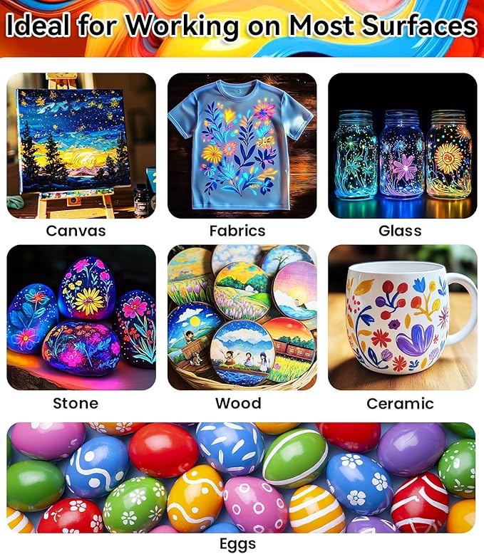 40 PCS Classic & Glow in the Dark Acrylic Paint Set with 12 Brushes, 2 Knives & Palette, 24 Colors Art Craft Paint for Beginners, Canvas Ceramic Rocks Wood Painting Kit Art Supplies