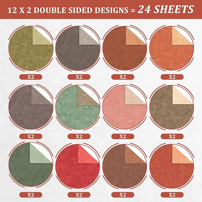 Fall Scrapbook Paper 12x12 - 24 Sheets/24 Designs Double-Sided Autumn Card Stock Pape, Boho Patterned Scrapbooking Paper for Thanksgiving School Office Home Supplies Scrapbook Supplies