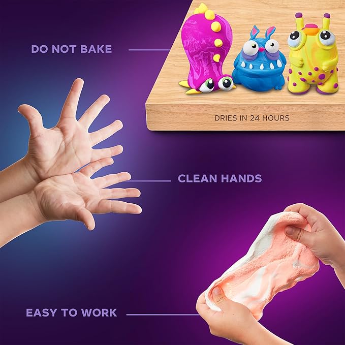 Okto Air Dry Clay for Kids – 18 Colors Foam Clay Set – Non-Sticky, Dries in ~24 Hours – Sculpting Tools, Fun Glasses, Storage Bags & Photo Guide – Sensory Craft Kit