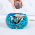 Nagina International Ceramic Attractively Hand Painted Gorgeous Stoneware Yarn Ball Storage Bowl With Innovative Dispensing Curl | Knitting & Crochet Accessions (Large, Greek Blue)