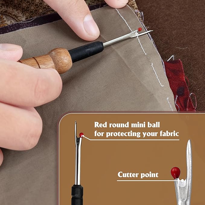 Savina Seam Rippers & Stiletto for Sewing/Quilting, Thread Ripping Tool, Presser - Precision Placement Tool for Getting Seams to Lay Correctly - Wooden Sewing Quilting Tools Set