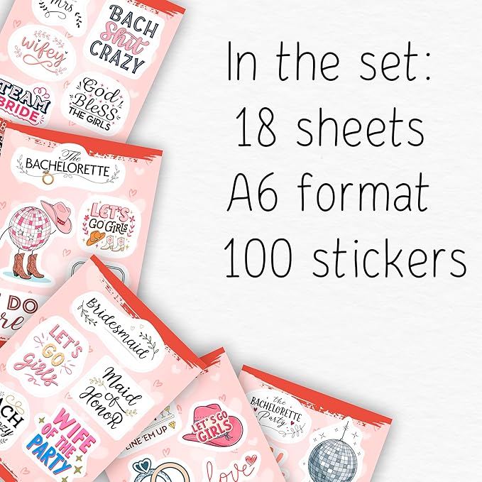 100Pcs Bachelorette Stickers for Scrapbooking, Bride Stickers for Water Bottle - Bachelorette Party Supplies - Gift for Women & Men