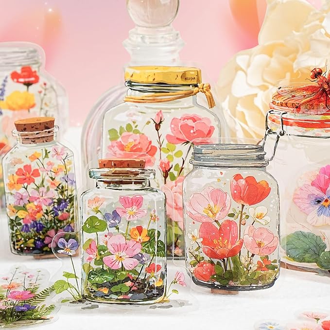 90 Pieces Aesthetic Landscape Creation PET Sticker Set, 6 Pack Vintage Oil Painting Bottle Scenery PET Stickers for Scrapbooking, Journaling, Waterproof DIY Crafts, and Junk Journal