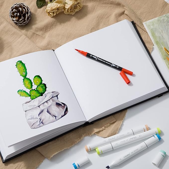 Ohuhu Mix Media Pad - 8.3"x8.3" Mixed Media Art Sketchbook, 120 lb/200 GSM Heavyweight Papers, 78 Sheets/156 Pages, PU Hardcover Mixed Media Paper Pad for Acrylic Painting Christmas Gift