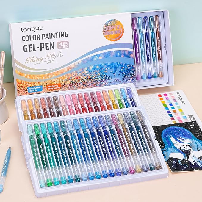 Glitter Gel Pens, 54 Pack Colored Pens for Black Paper & White Paper, 1.0mm Point Pens, Large Capacity Ink Pens for Coloring, Writing, Drawing, Journaling, Note Taking, Office, Home
