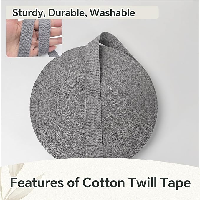 Dark Gray Twill Tape 3/4 Inch Wide - 40 Yards Herringbone Cotton Webbing Bias Binding Tape for Sewing, Crafting, DIY Projects, Pet Collars, Gift Wrapping and Home Decoration