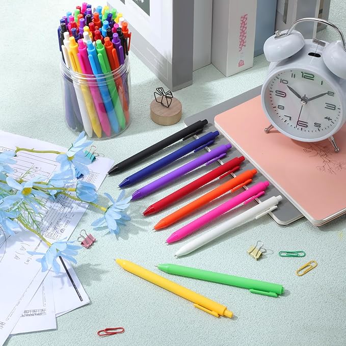 Crtiin 50 Pcs Gel Ink Pens Bulk, Black Ink 0.5mm Fine Point Retractable Pen Smooth Writing Office Supplies for Teacher Server Nurse Christmas Charity Donation Valentine (Colorful)