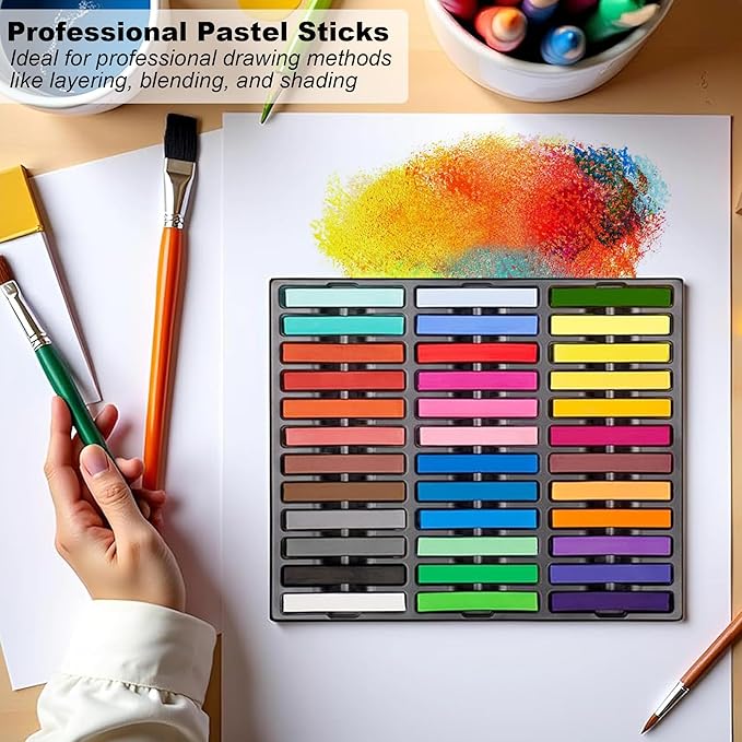 Professional Soft Pastel Sticks, 36 Colors Artist Chalk for Drawing, Blending, and Shading, Adult Art Supplies