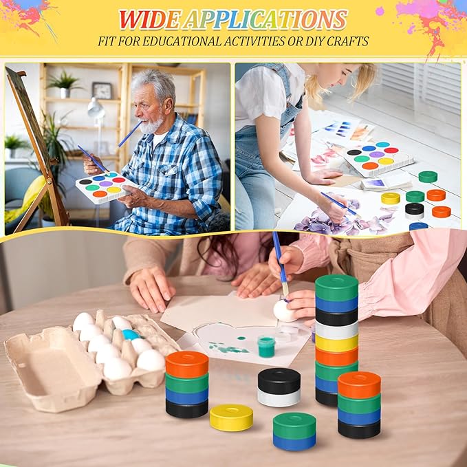 Nuanchu Tempera Paint Cakes 9 Assorted Colors Tempera Paint Set with Tray Brush Washable Draw Tray Palette Non Toxic Art Supplies for Painting Crafts Projects Back to Home Creative Party Favor