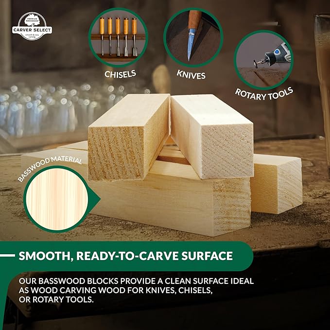 Basswood Carving Blocks Set of 18 – Wood Carving Kit with Premium Bass Blocks – for Crafts & Whittling – Ideal for Beginners & Professionals